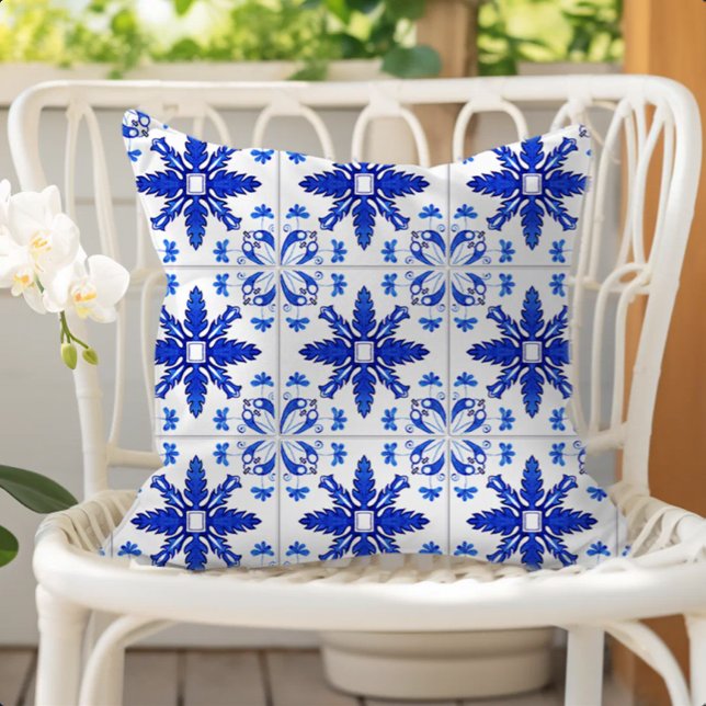 Almofada Classic Portuguese Tile Pattern Blue White (Criador carregado)