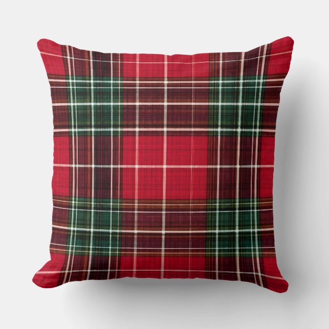 Almofada Classic Red Tartan Plaid Throw Pillow  (Frente)