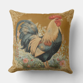 Almofada Classic, Rooster and Flowers Pattern, Vintage