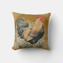 Almofada Classic, Rooster and Flowers Pattern, Vintage