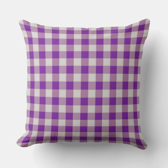 Almofada Clássica com Padrão Xadrez Roxo Gingham (Frente)