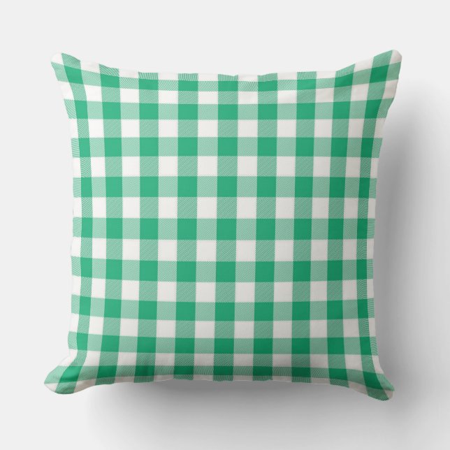 Almofada Clássica de Gingham Verde Jade (Frente)