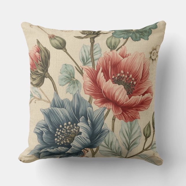 Almofada Clássico, Elegante, Padrão de Flores em Dourado Ro (Frente)
