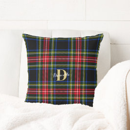 Almofada Clássico Elegante Tartan Monograma Nome Natal