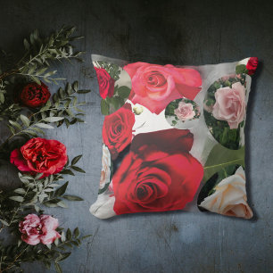Almofada Clássico elegante vermelho-chic floral, creme, ros