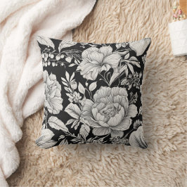 Almofada Clássico Floral Vintage Preto e Branco