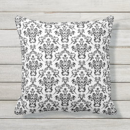 Almofada Clássico leve Preto e Branco Damask Outdoor