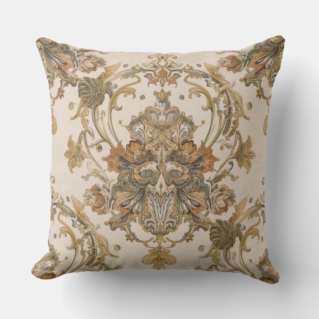 Almofada Clássico, Ornamento de Luxo, Bege Cinza Dourado (Frente)
