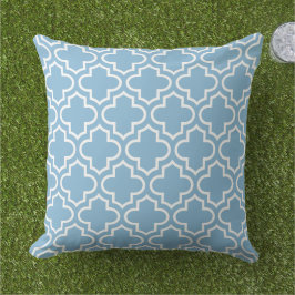 Almofada Clássico Treliça Quatrefoil Azul Claro Branco