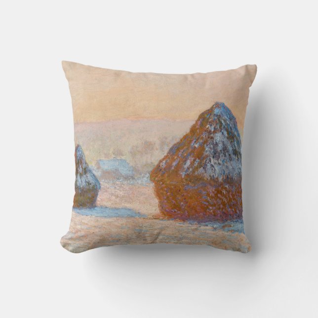Almofada Claude Monet - Wheatstacks, Efeito da Neve, Manhã (Frente)