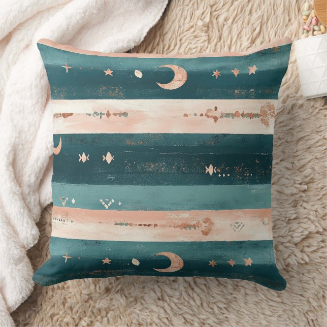 Almofada Clay & Teal Tribal Estrelas e Faixa da Lua (Cobertor)