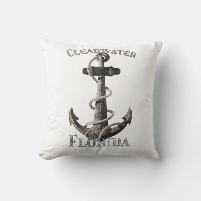 Almofada Clearwater Florida Vacation Nautical Anchor (Frente)