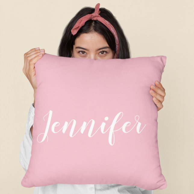 Almofada Clínica Personalizada Jennifer Name Design Rosa (Create your own personalized pink and white throw pillow.)