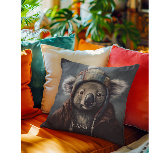 Almofada Coala Fofo de Chapéu de Inverno Nome Personalizado
