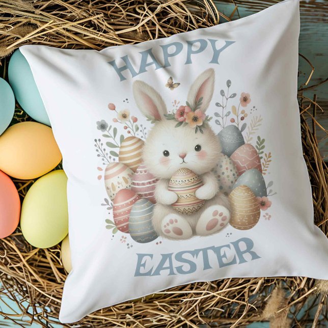 Almofada Coalhada branca Páscoa coalhada personalizável (Cute watercolor Bunny Easter customizable Cushion)