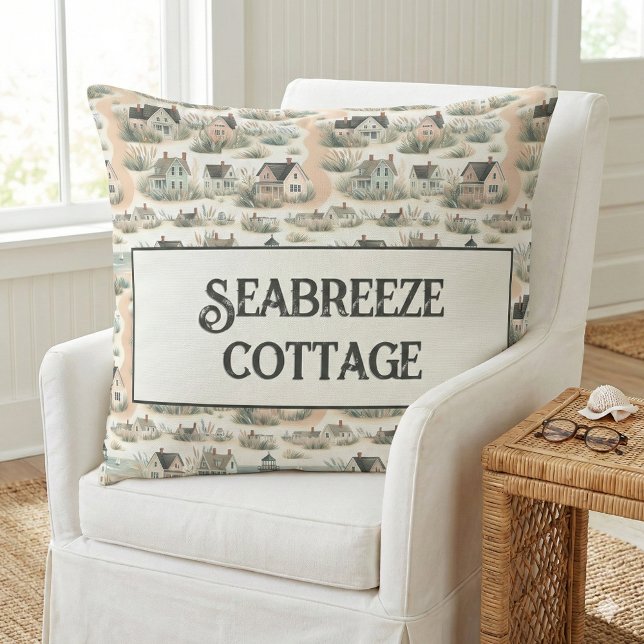 Almofada Coastal Cottage Lighthouse Pattern (Coastal Cottage Lighthouse Pattern Throw Pillow Mockup A)