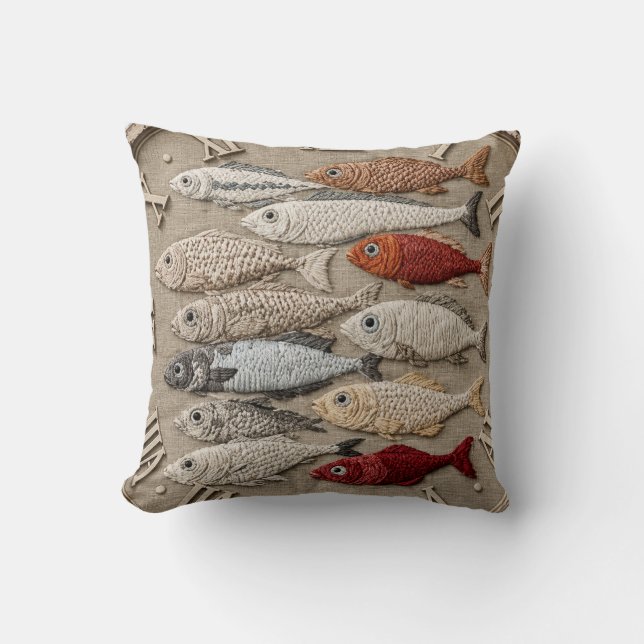 Almofada Coastal Fish  Nautical Beach House Rustic Fishing  (Frente)