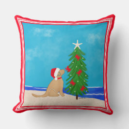Almofada Coastal Golden Dog Beach Christmas 2025 Pillow