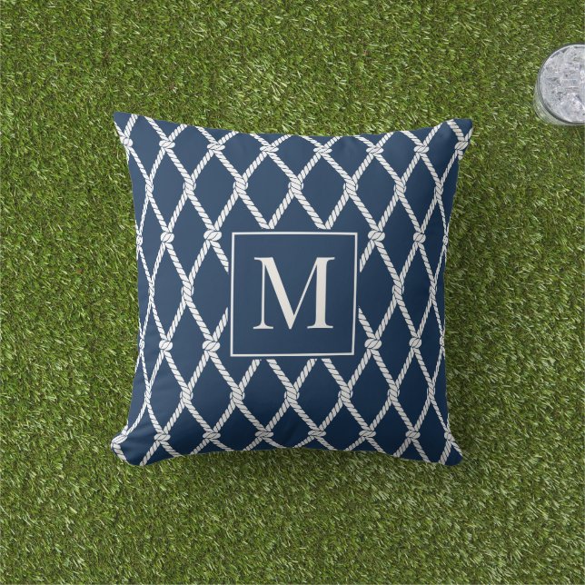 Almofada Coastal Preppy Nautical Monogram – Navy & White (Grama)