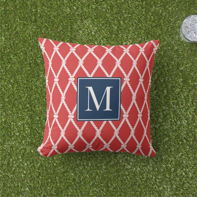 Almofada Coastal Preppy Nautical Monogram – Red & Navy (Grama)