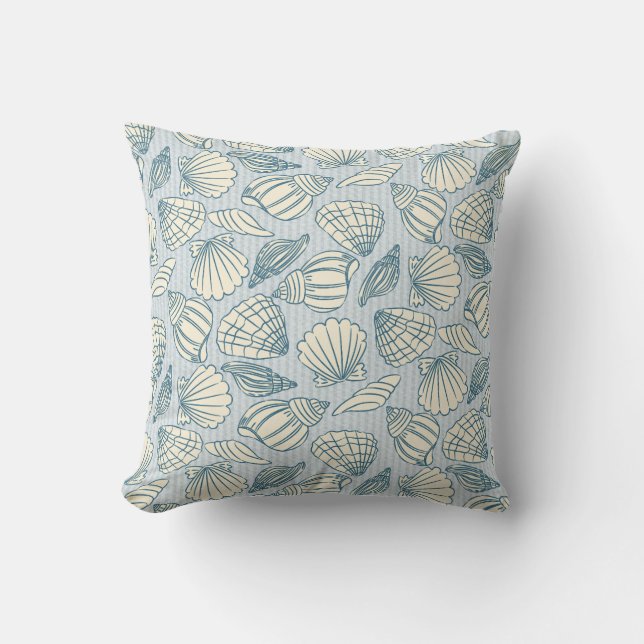 Almofada Coastal Seashell Pattern Throw Pillow (Blue & Sand (Frente)