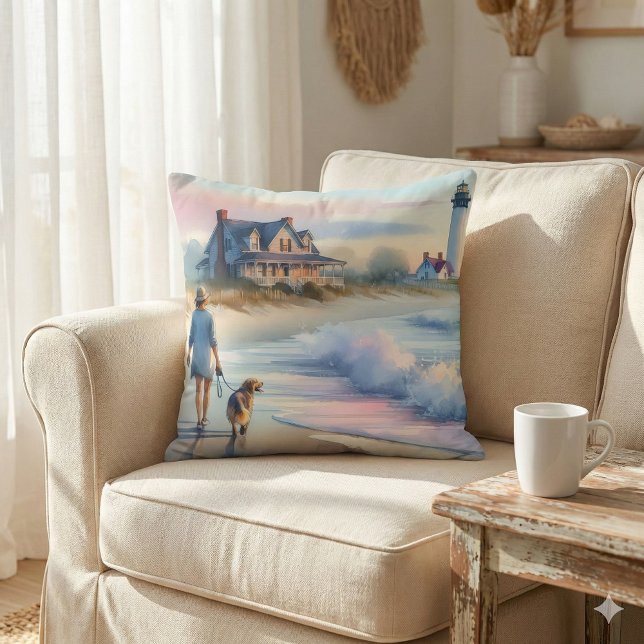 Almofada Coastal Walk to Lighthouse at Sunset (Coastal Walk to Lighthouse at Sunset Throw Pillow Mockup A)