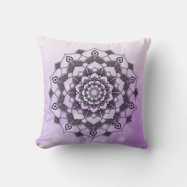 Almofada Cobertor Abstrato Mandala Roxo e Preto (Frente)