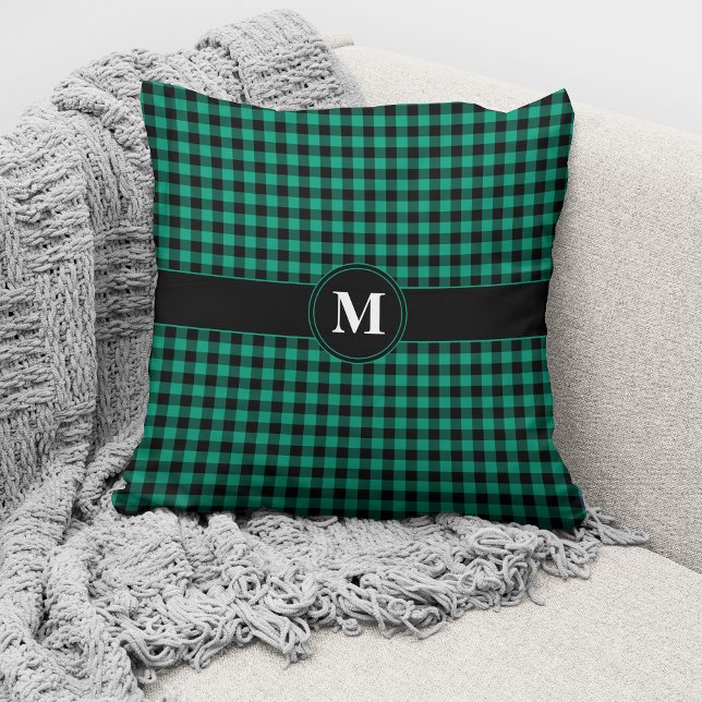 Almofada Cobertor com Estampa Xadrez Verde e Preto Monogram (Criador carregado)