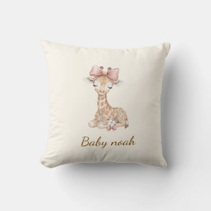 Almofada Cobertor de Bebê Girafa em Aquarela com Nome Perso