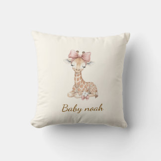 Almofada Cobertor de Bebê Girafa em Aquarela com Nome Perso