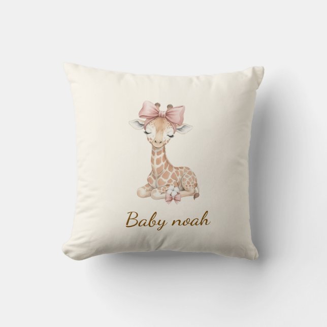 Almofada Cobertor de Bebê Girafa em Aquarela com Nome Perso (Frente)