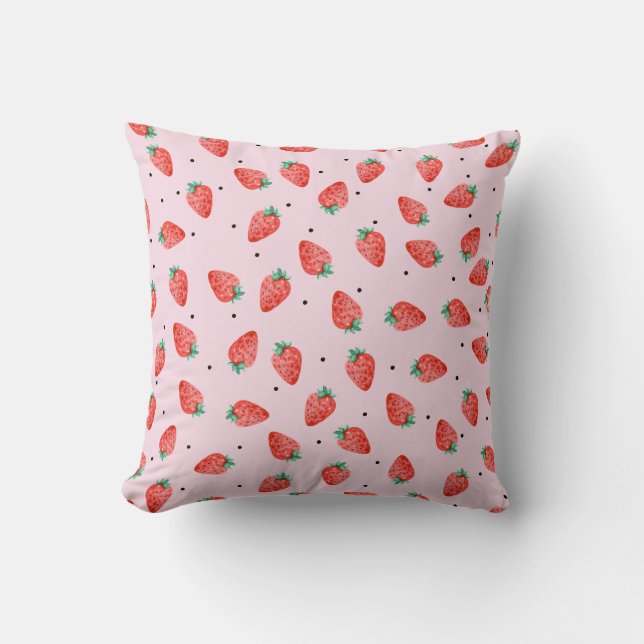 Almofada Cobertor de Morango Fofo Com Pontos Pretos, rosa (Frente)