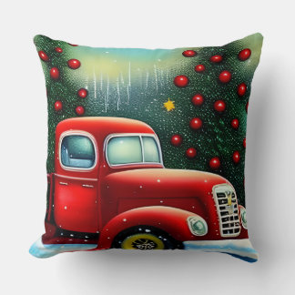 Almofada Cobertor de Natal Caminhão Vermelho Antigo e Árvor