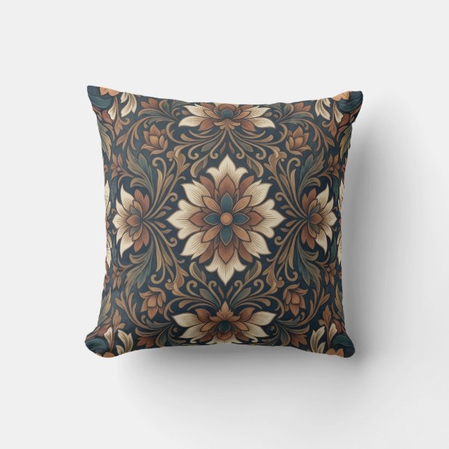 Almofada Cobertor de padrão de medalhão floral damasco Boho (Frente)