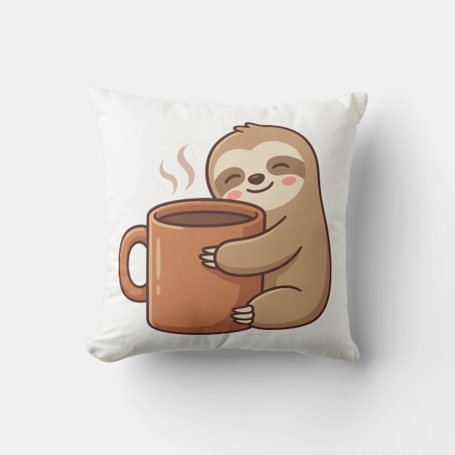 Almofada Cobertor de Travesseiro de Café Sloth Aconchegante (Frente)