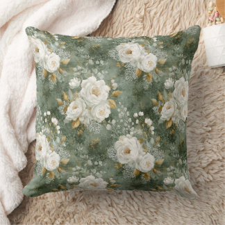 Almofada Cobertor Floral de Rosa em Aguarela Verde Salgueir