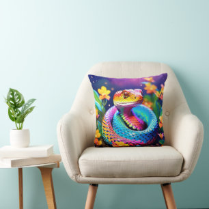Almofada Cobra de Cobra com cor-de-rosa-turquesa vibrante e