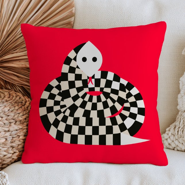 Almofada Cobra Xadrez em Vermelho Vibrante Funky Maximalist (Criador carregado)