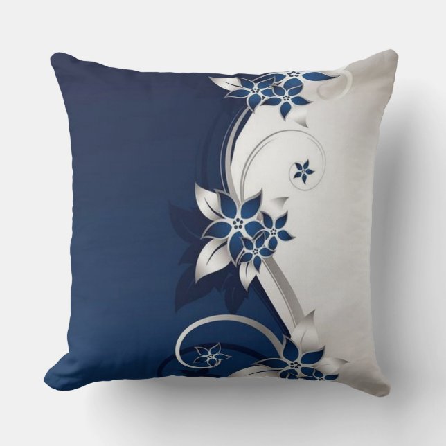 Almofada cobrir de Duvet branco e azul de flores 3D (Frente)