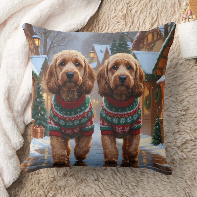 Almofada Cockapoo Dogs Christmas Snow Holiday  (Cobertor)