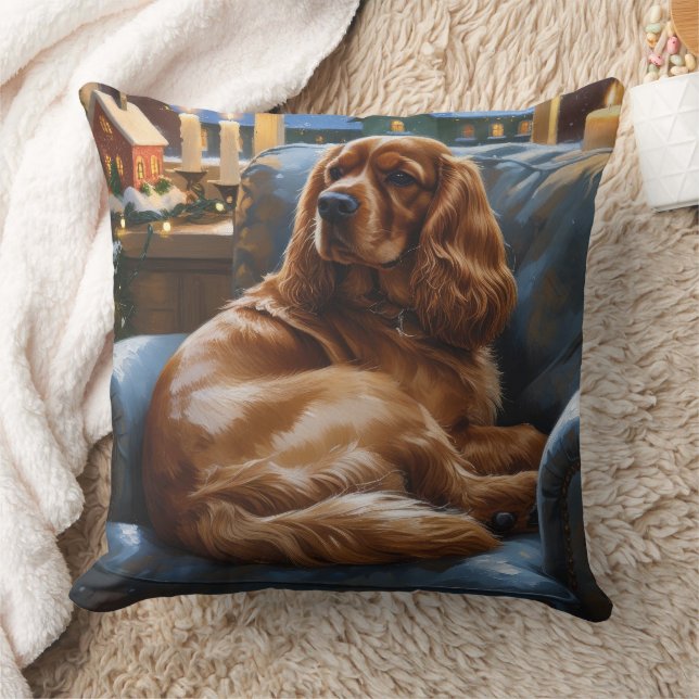Almofada Cocker Spaniel com Feriado das Luzes de Natal (Cobertor)