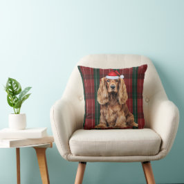 Almofada Cocker Spaniel e Xadrez Sazonal de Natal Cachorro