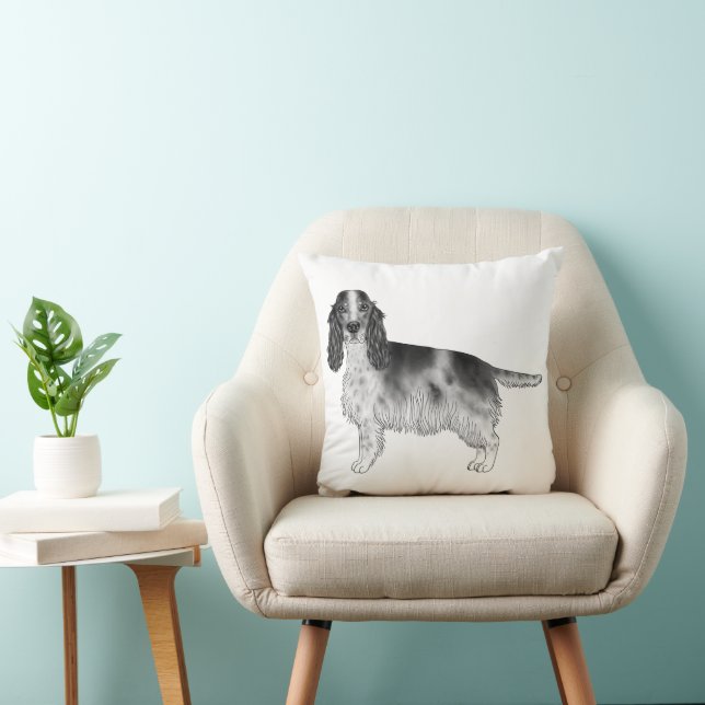 Almofada Cocker Spaniel Inglês Desenhado em Preto e Branco (Cadeira)