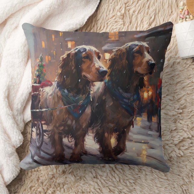 Almofada Cocker Spaniel Inglês Temporada Festiva de Natal (Cobertor)