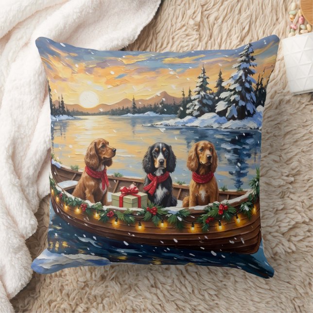 Almofada Cocker Spaniel Natal no Barco Feriado (Cobertor)