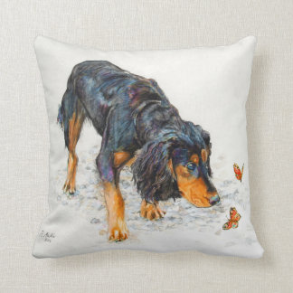 Almofada Cocker spaniel preto e tan com borboletas