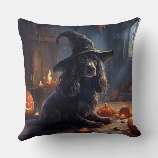 Almofada Cocker Spaniel Pumpkins Halloween Assustado (Verso)