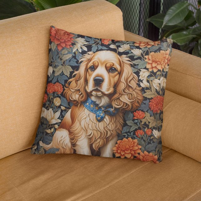 Almofada Cocker Spaniel William Morris Inspirou Floral (Criador carregado)