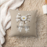 Almofada Cocoa Cream White Bow Daisy Flower Happy<br><div class="desc">Cocoa Cream White Bow Daisy Flower Happy</div>