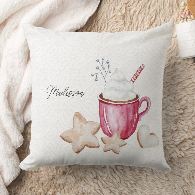 Almofada Cocoa Quente De Natal E Biscoitos Aquarela (Cobertor)